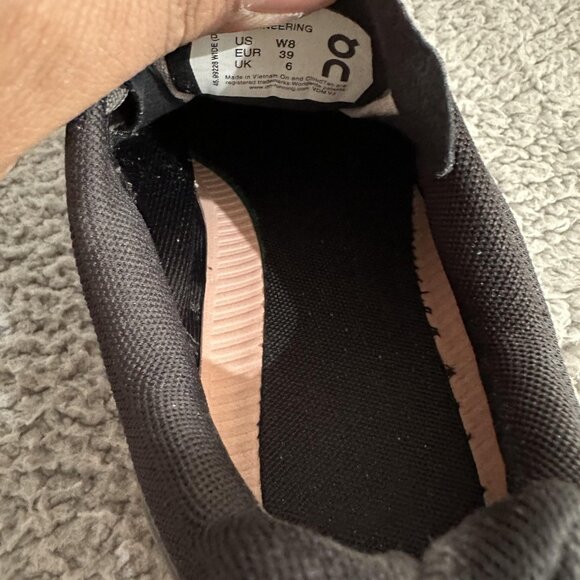 On Running Cloud Shoes Womens Size 8 Black Gray Peach Swiss Engineering Athletic - Picture 8 of 10